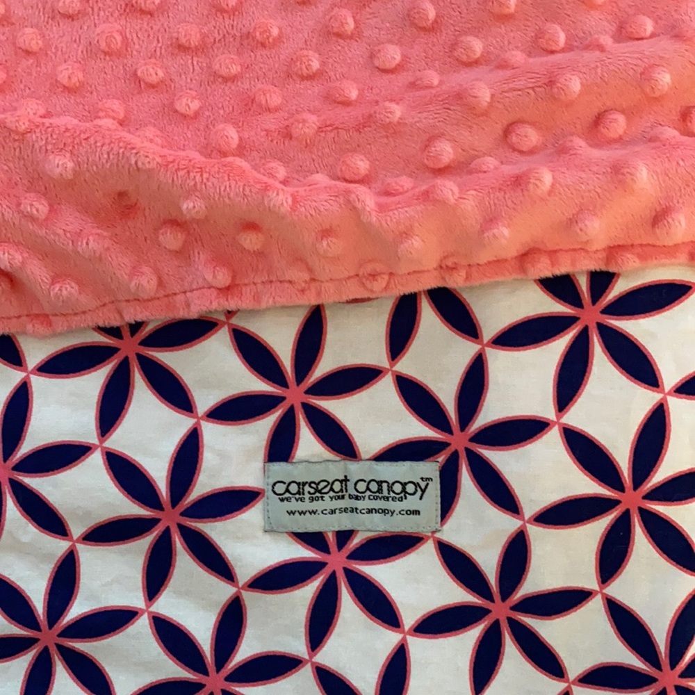 Car seat canopy car seat cover. Minky material on back.